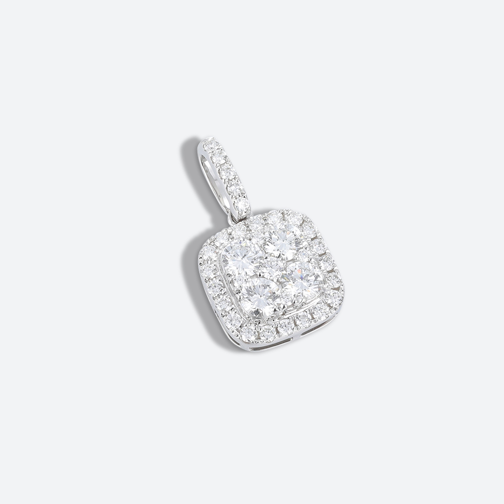 Lab Diamond Necklace Square Pendant Diamond Halo Necklace