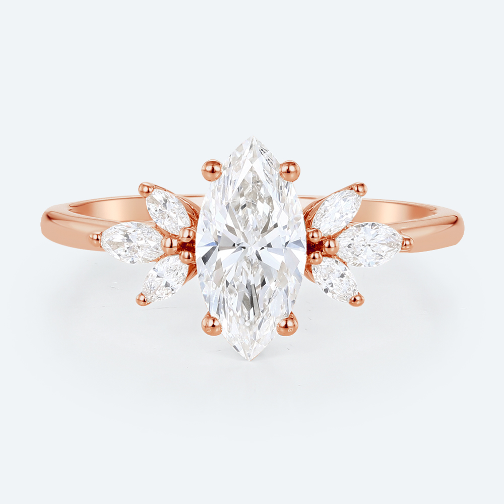 1ct Marquise Cut Lab Created Diamond Rings​​ Unique 4-Prong Ring in Rose Gold