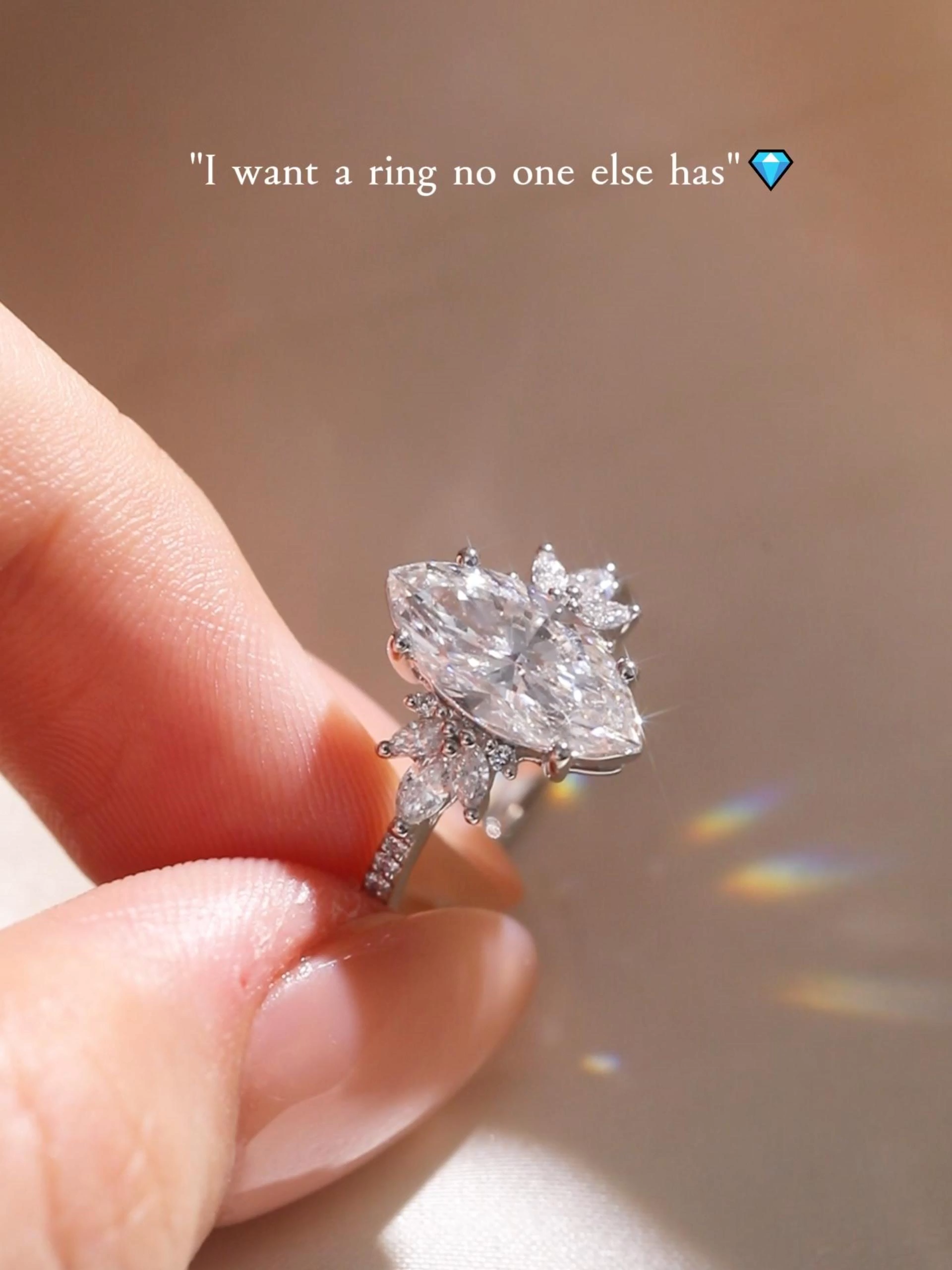 1ct Marquise Cut Lab Grown Diamond Four-Prong Petal Cluster Engagement Ring in White Gold