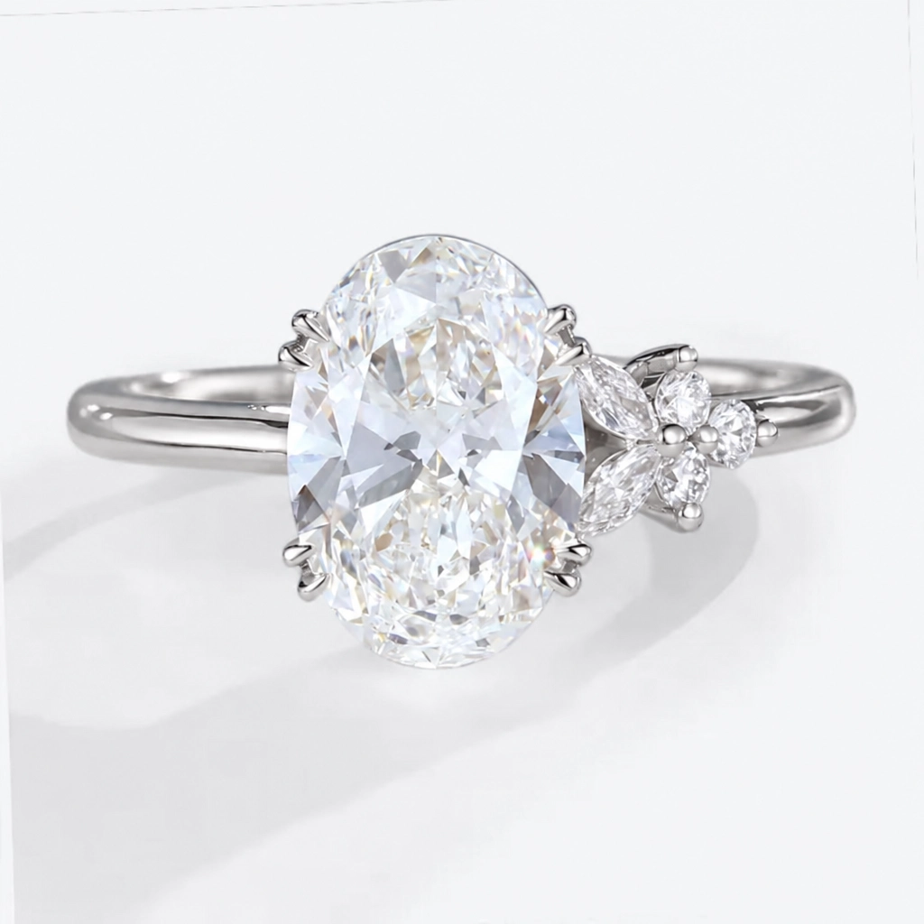 2ct Oval Cut Lab Grown Diamond Asymmetrical Engagement Ring in Yellow Gold