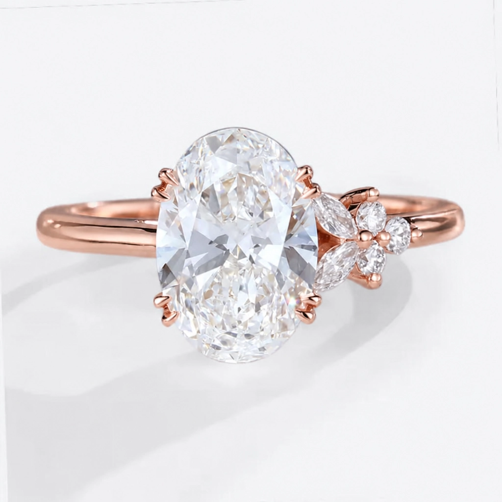 2ct Oval Cut Lab Grown Diamond Asymmetrical Engagement Ring in Yellow Gold