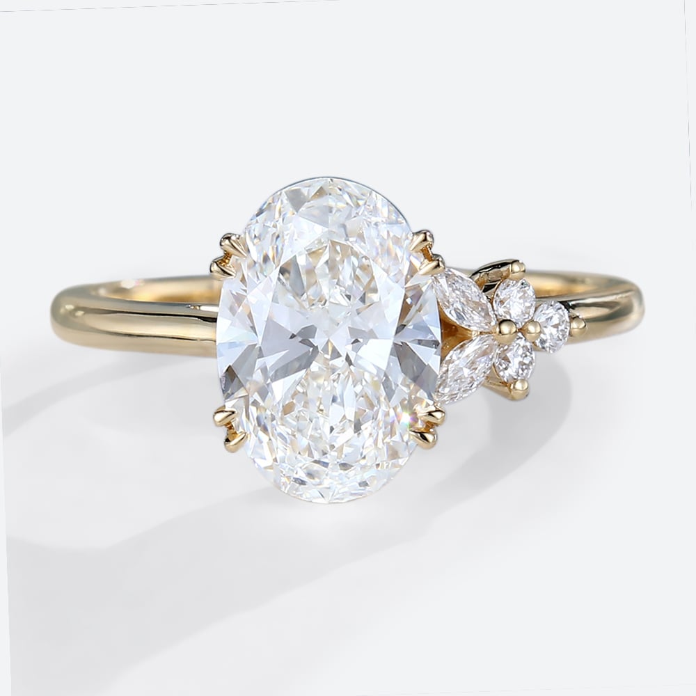 2ct Lab Diamond Ring Oval Cut Asymmetrical Engagement Ring