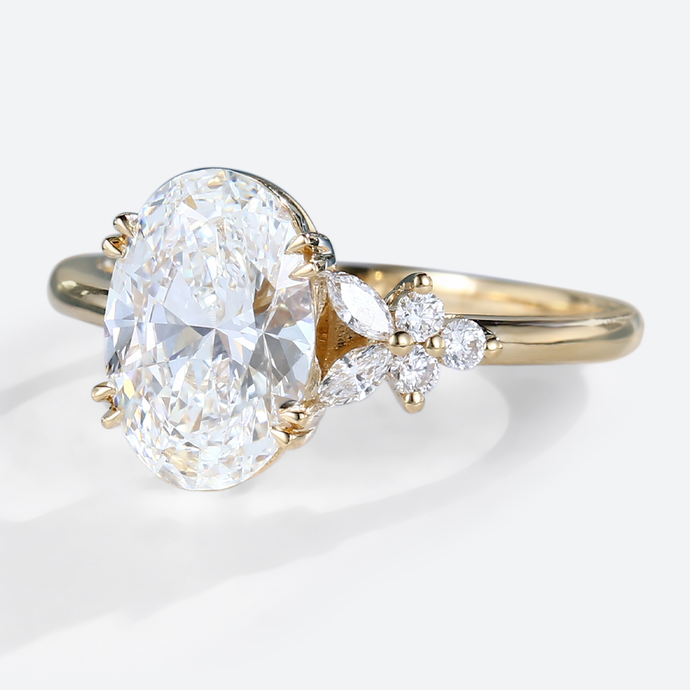 2ct Lab Diamond Ring Oval Cut Asymmetrical Engagement Ring