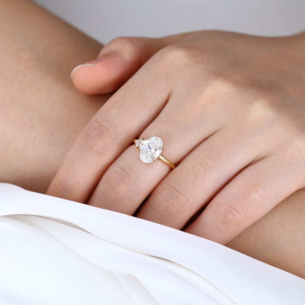 2ct Lab Diamond Ring Oval Cut Asymmetrical Engagement Ring