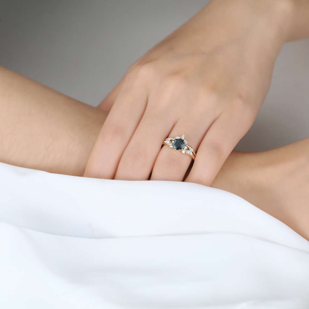 Alexandrite Rings Set Hexagon Cut Alexandrite Ring with Curved Ring
