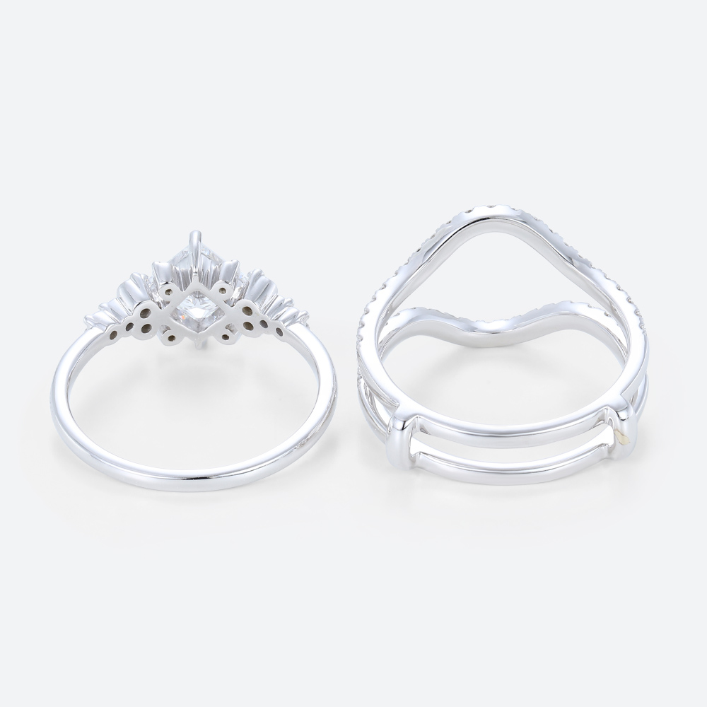 2PCS White Gold Princess Cut Lab Grown Diamond Ring Bridal Set