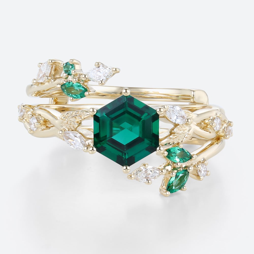 Emerald Rings Gold Rings Set Vintage Engagement Ring Enhancer