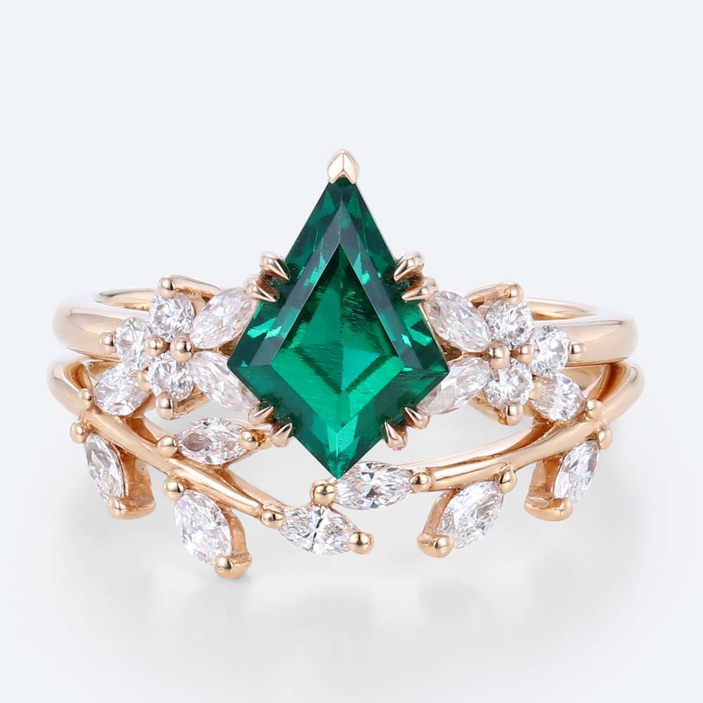 Lab Grown Emerald Ring Nature-Inspired Emerald Wedding Ring Sets
