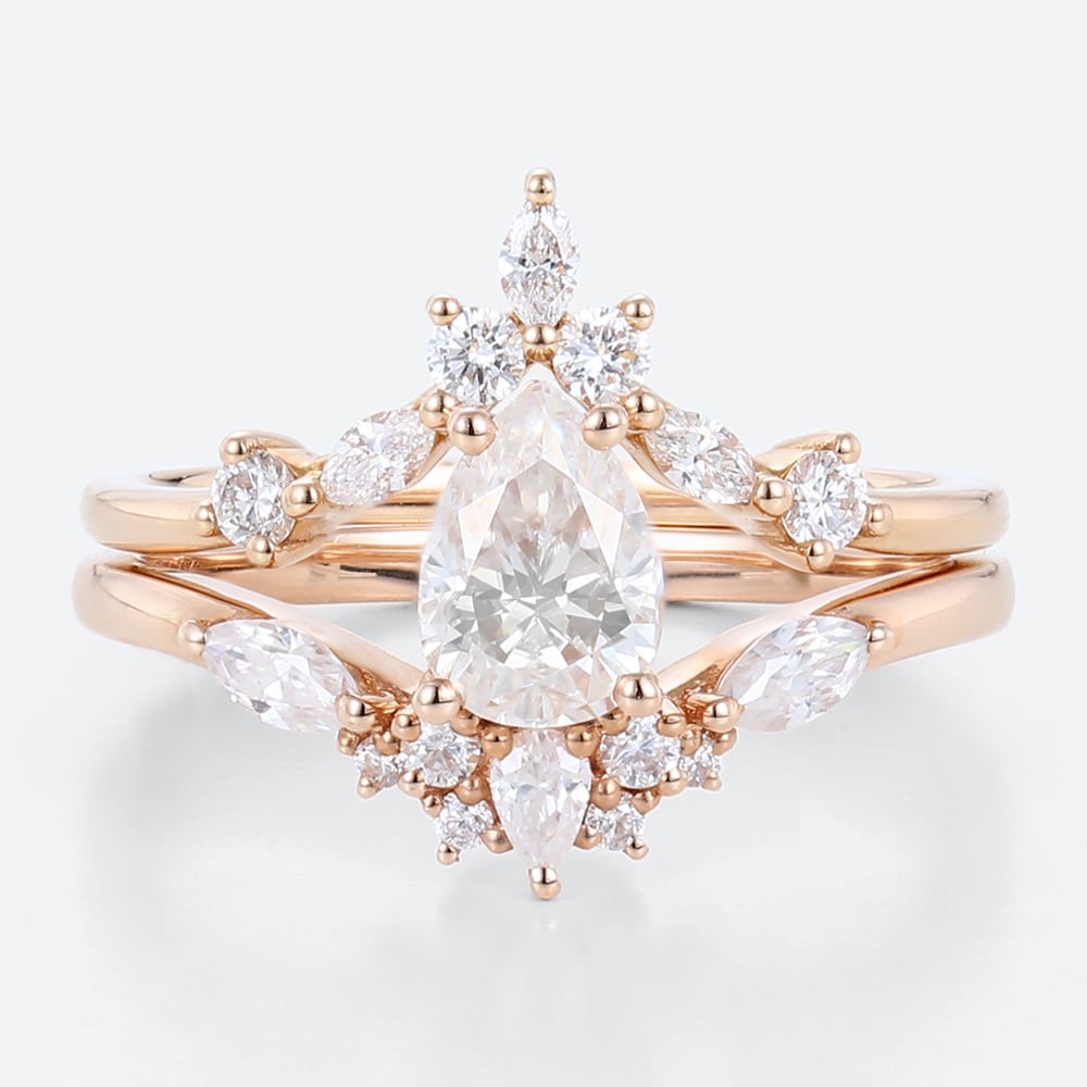 Pear Shaped Diamond Engagement Ring Lab Diamond Gold Rings Set
