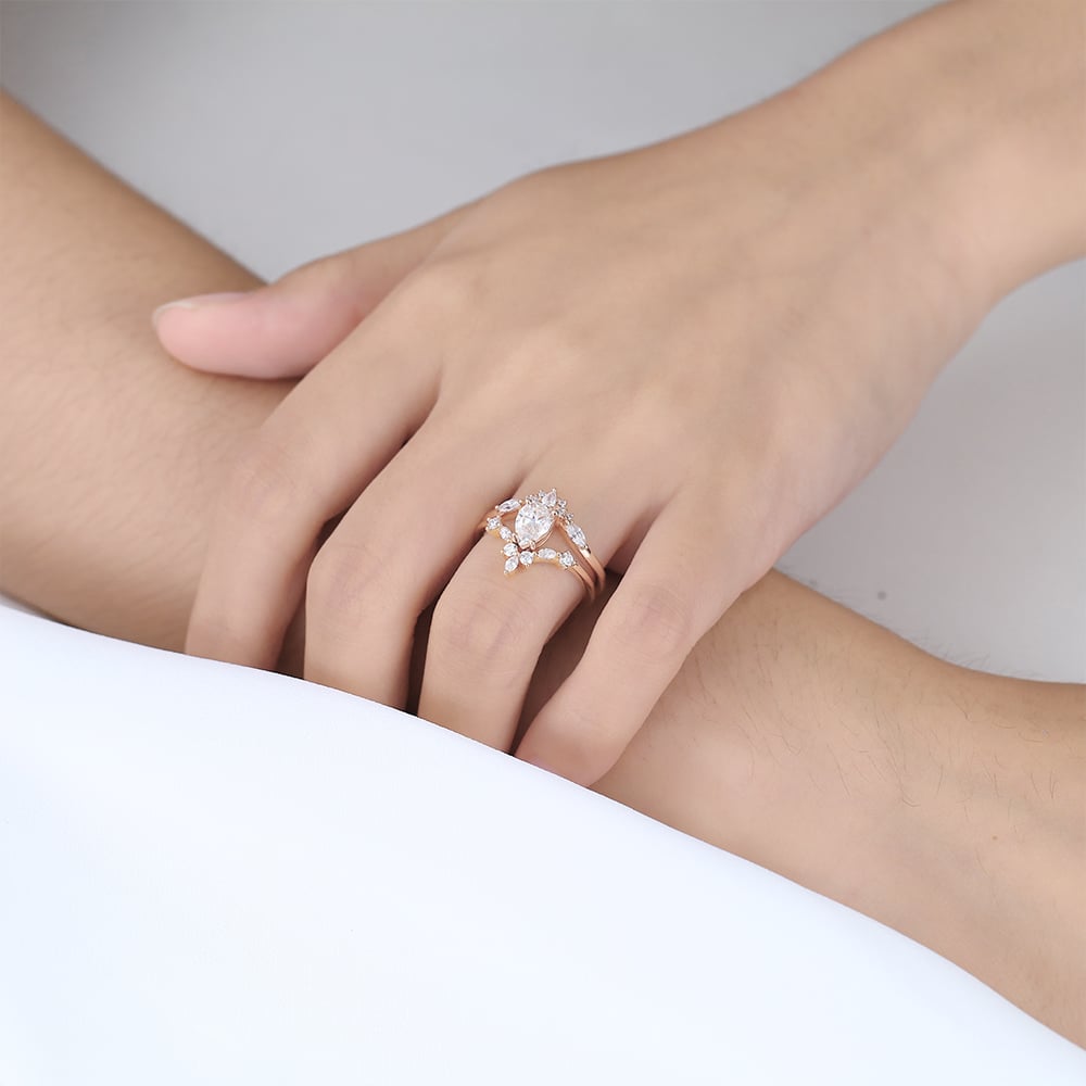 Pear Shaped Diamond Engagement Ring Lab Diamond Gold Rings Set