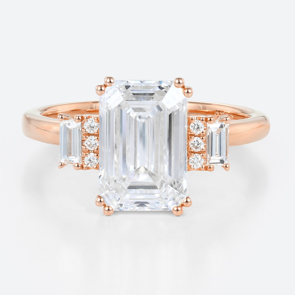 2ct Emerald Cut Lab Grown Diamond Ring Art Deco Engagement Ring in Rose Gold