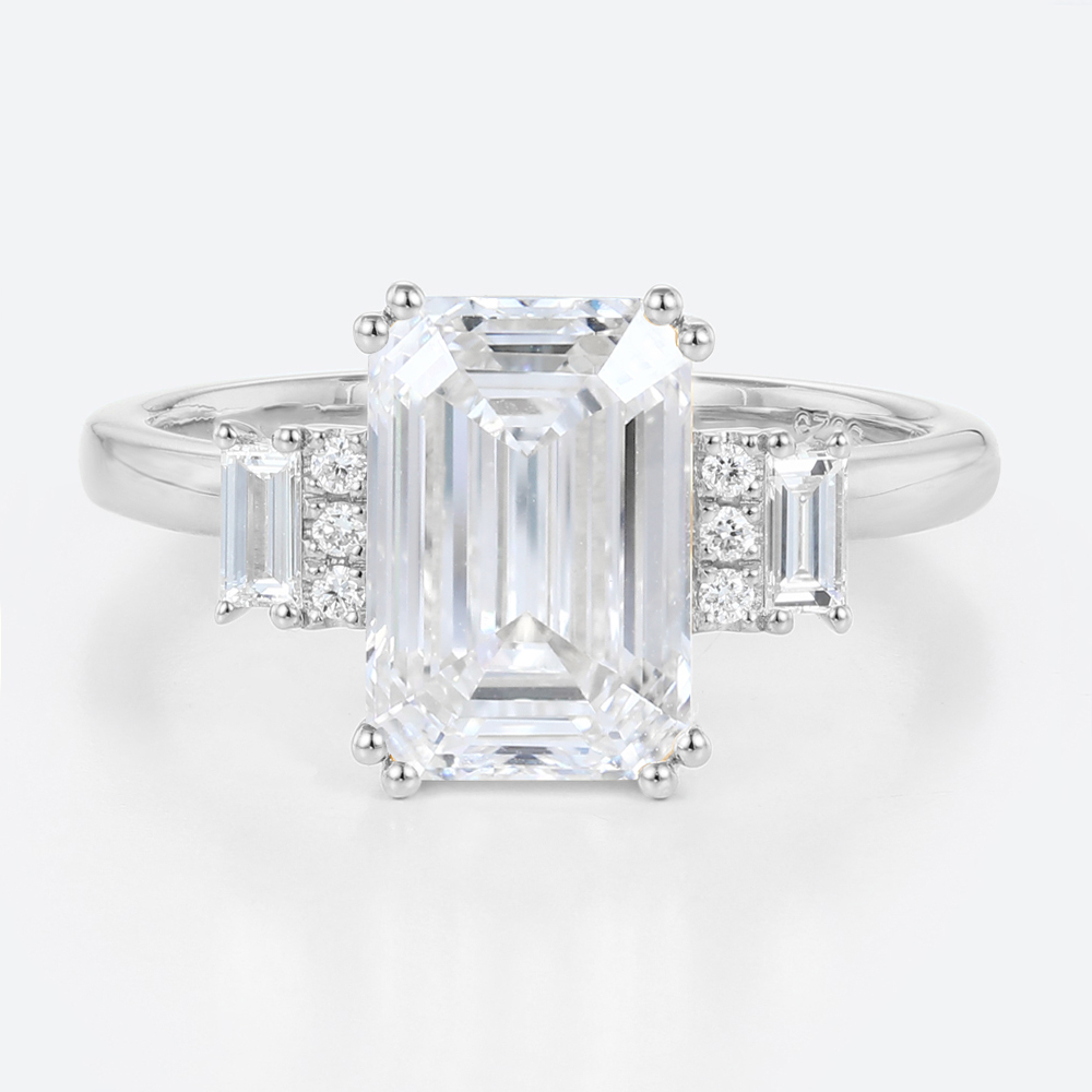 2ct Emerald Cut Lab Grown Diamond Ring Art Deco Engagement Ring in White Gold