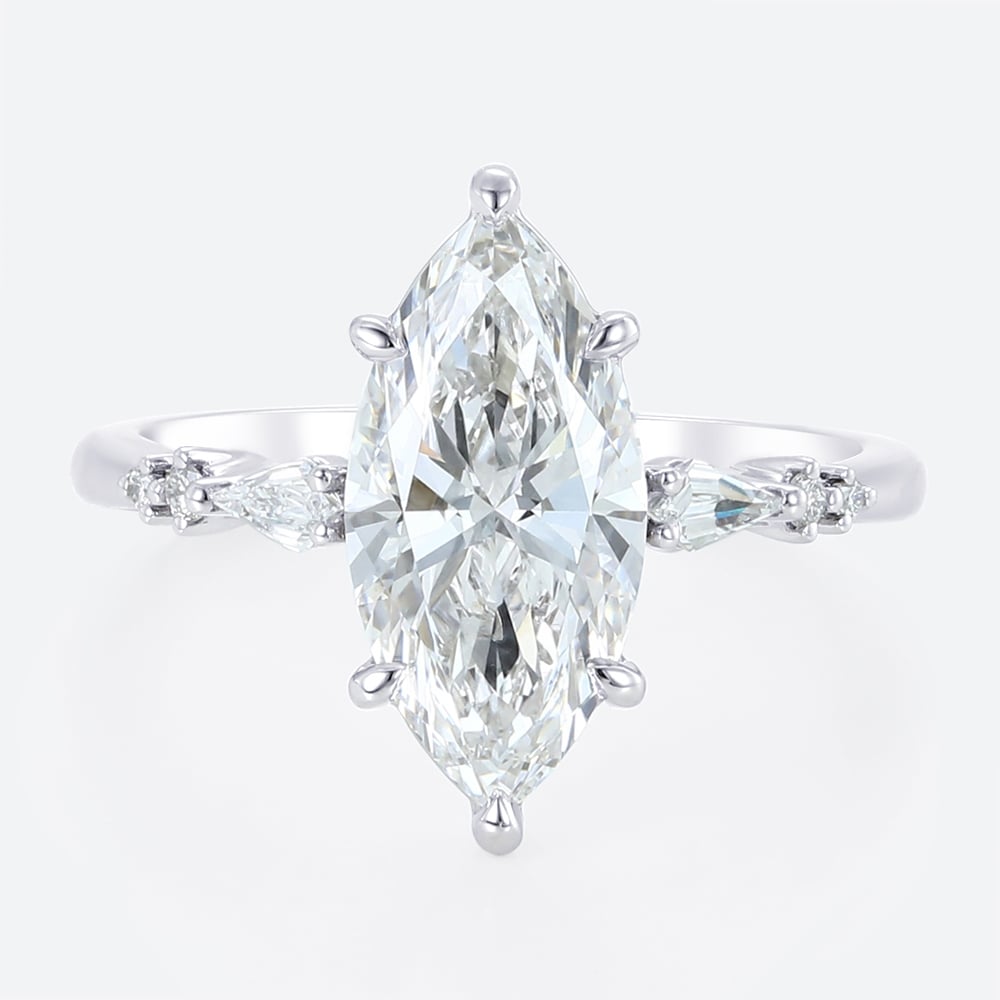 2ct Lab Diamond Marquise Cut Rings​​ Modern 6 Claw Prong Engagement Rings in White Gold