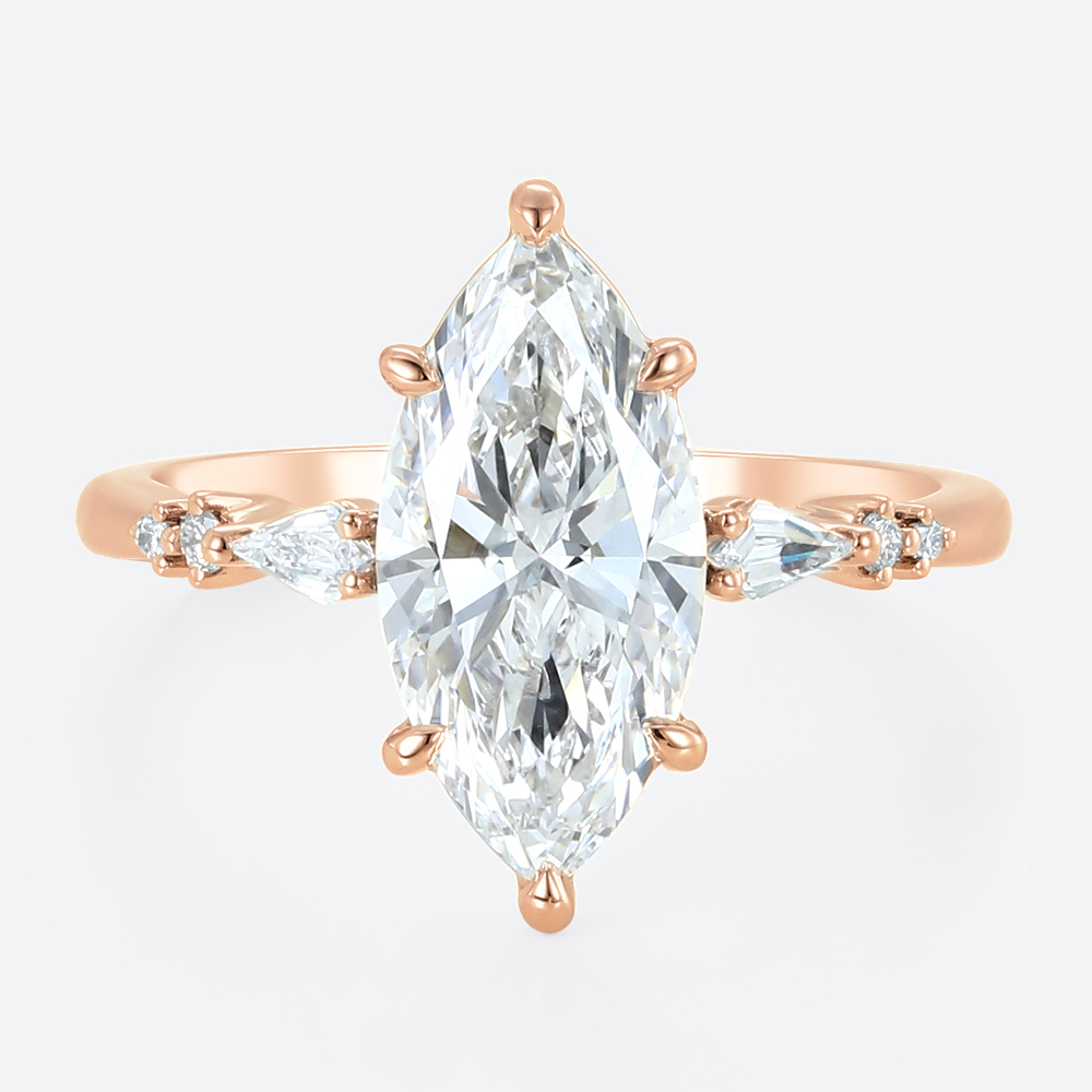 2ct Lab Diamond Marquise Cut Rings​​ Modern 6 Claw Prong Engagement Rings in Rose Gold