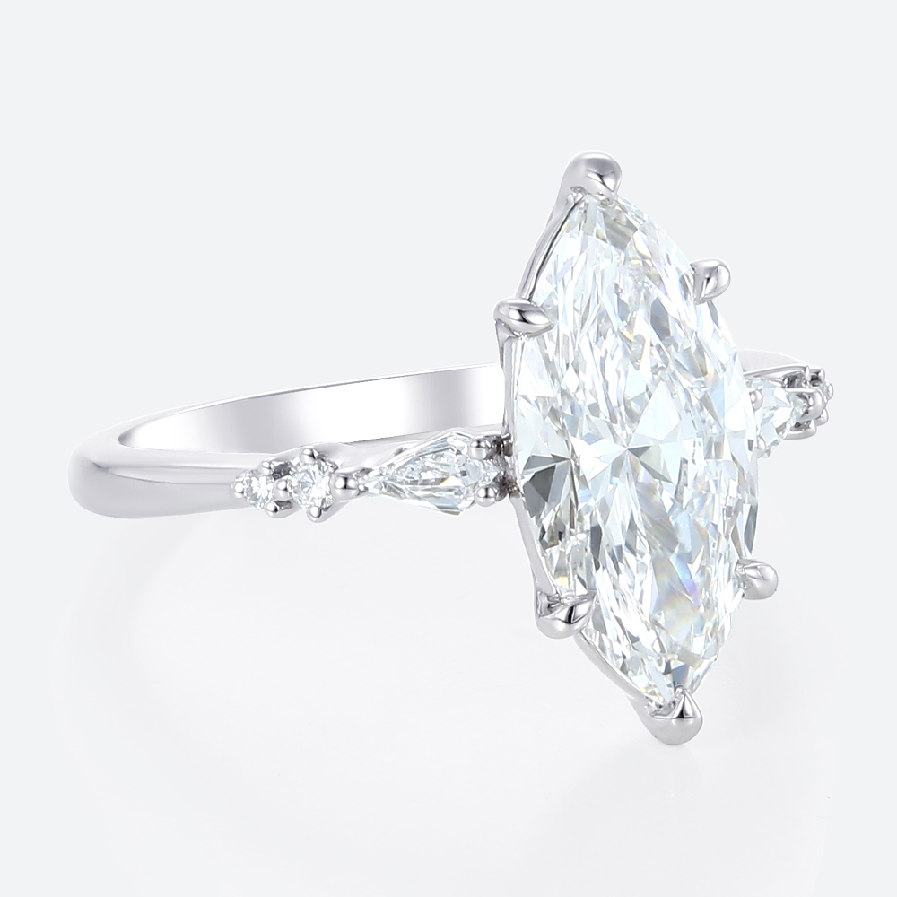 2ct Lab Diamond Marquise Cut Rings​​ Modern 6 Claw Prong Engagement Rings in White Gold