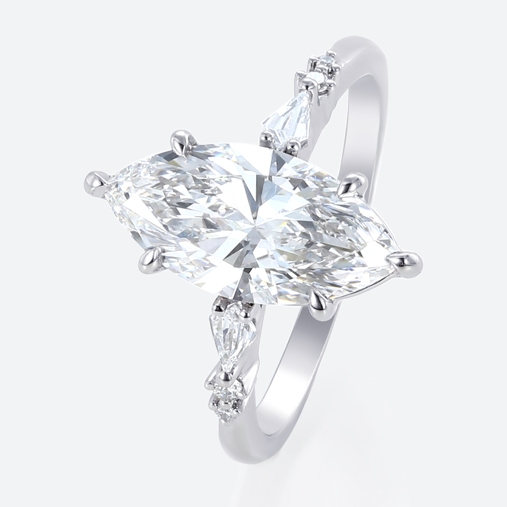 2ct Lab Diamond Marquise Cut Rings​​ Modern 6 Claw Prong Engagement Rings in White Gold