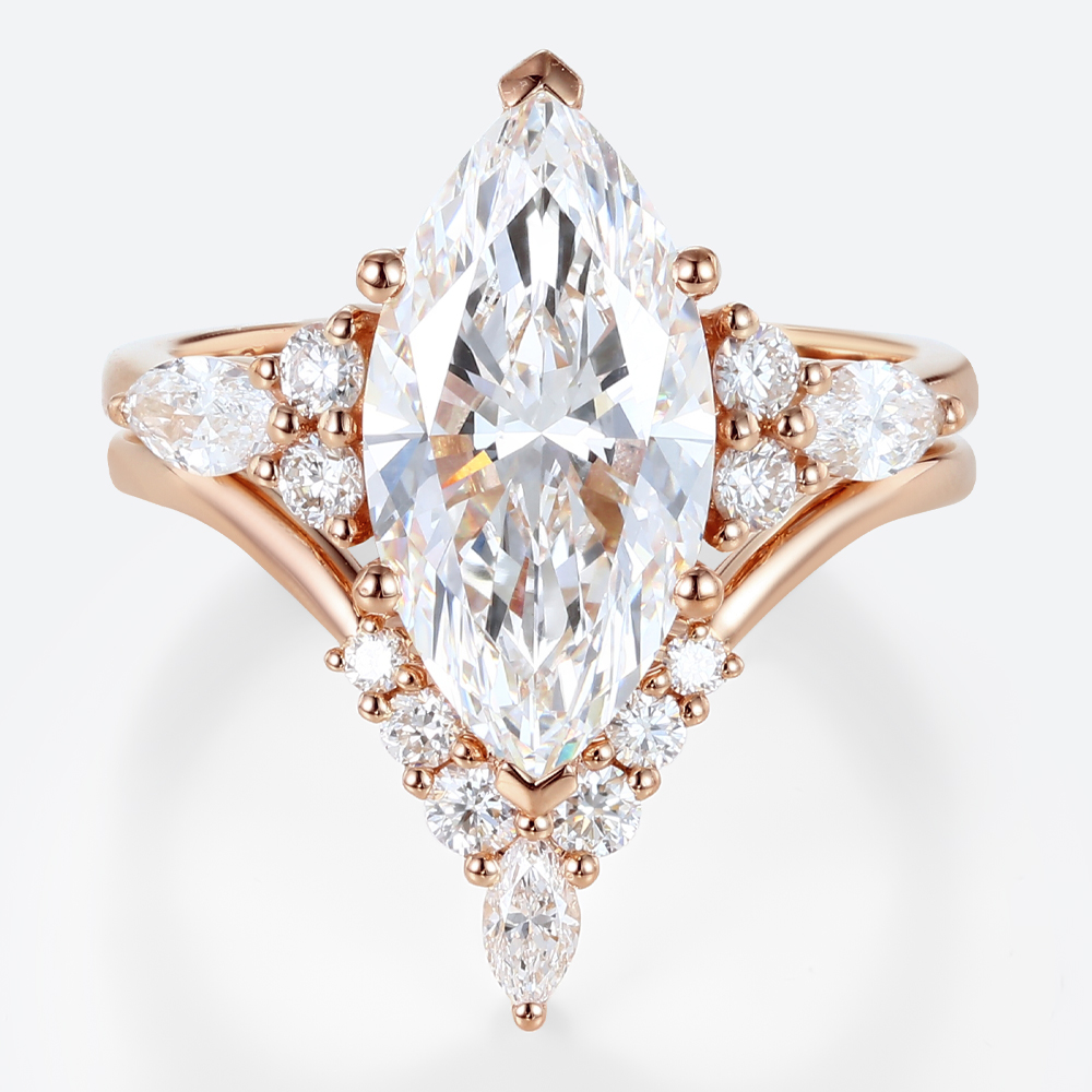2ct Marquise Cut Lab Diamond Ring​ Set Romantic Vintage 6-Prong Bridal Ring in Rose Gold