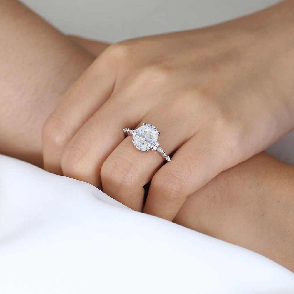 3 Carat Oval Ring White Gold 4-Prong 3ct Lab Grown Diamond Bridal Rings