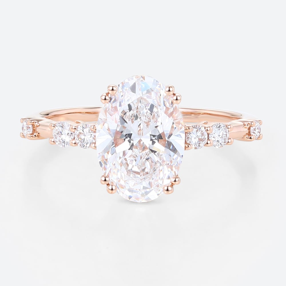 2ct Oval Lab Diamond Engagement Ring​ Modern & Elegant Double Prong Promise Ring in Rose Gold