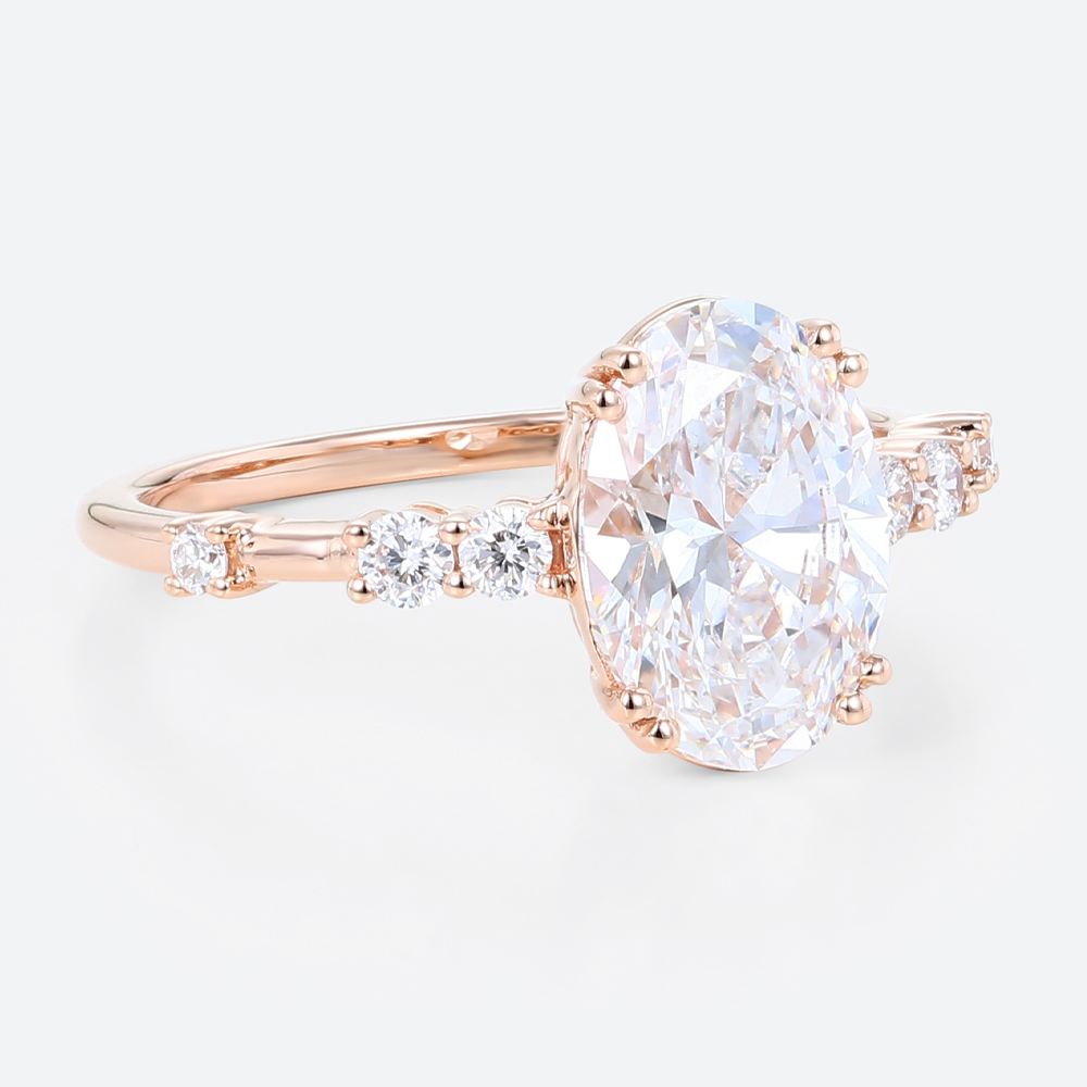 2ct Oval Lab Diamond Engagement Ring​ Modern & Elegant Double Prong Promise Ring in Rose Gold