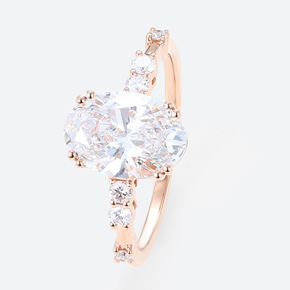 2ct Oval Lab Diamond Engagement Ring​ Modern & Elegant Double Prong Promise Ring in Rose Gold