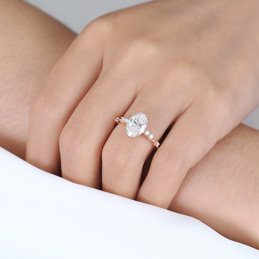 2ct Oval Lab Diamond Engagement Ring​ Modern & Elegant Double Prong Promise Ring in Rose Gold
