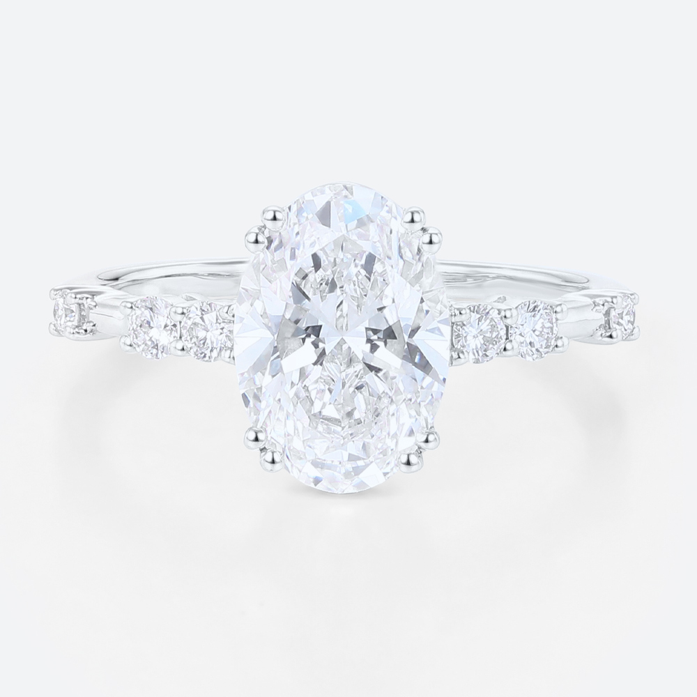 2ct Oval Lab Diamond Engagement Ring​ Modern & Elegant Double Prong Promise Ring in White Gold