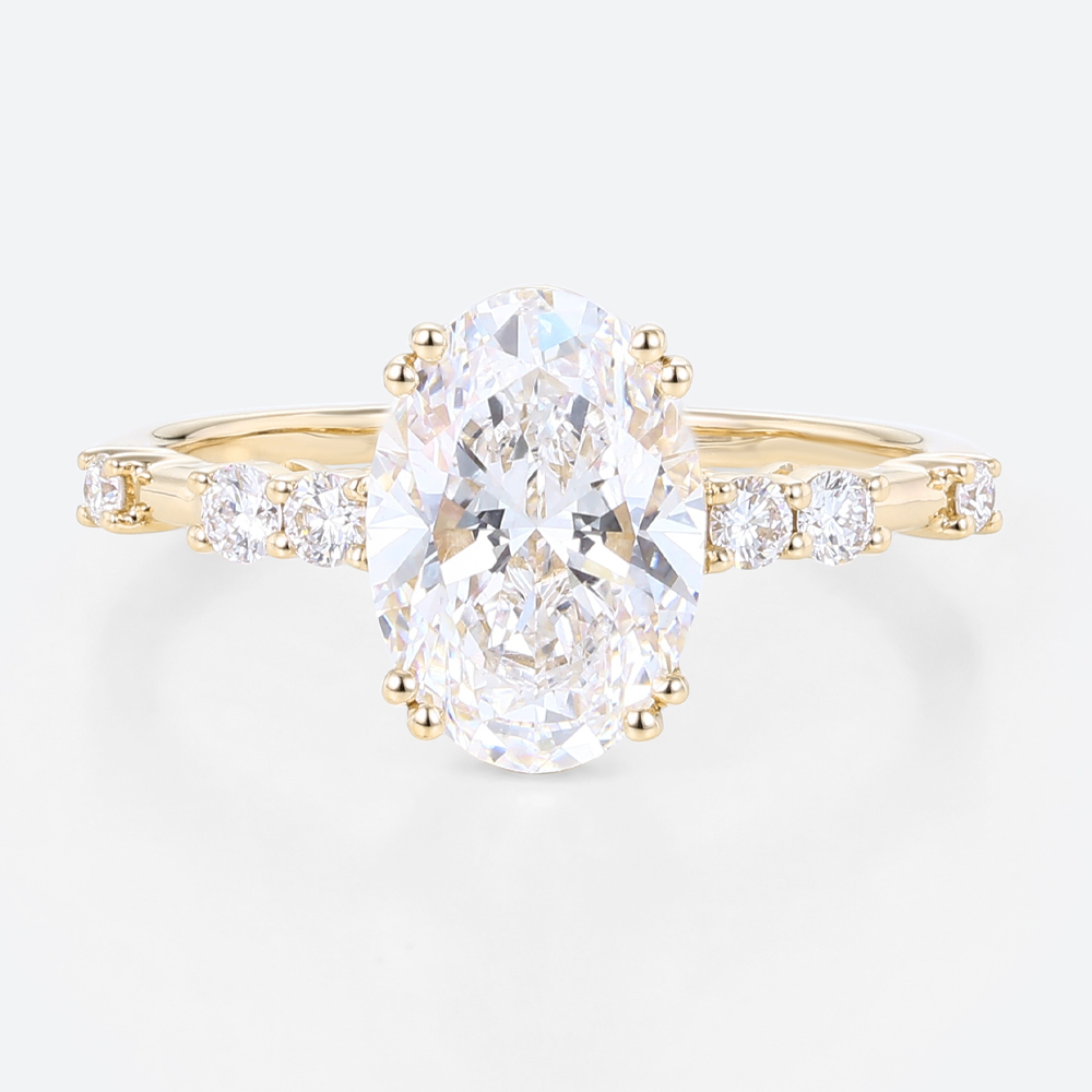 2ct Oval Lab Diamond Engagement Ring​ Modern & Elegant Double Prong Promise Ring in Yellow Gold