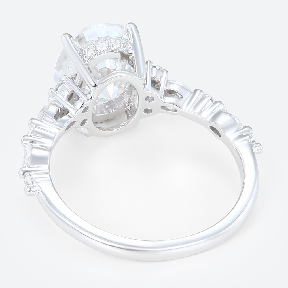 2ct Oval Lab Diamond Ring​ Semi Hidden Halo 4-Prong Engagement Ring in White Gold
