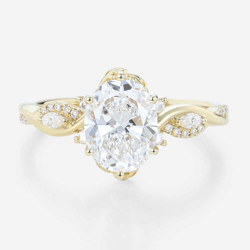 2ct Oval Cut Lab Grown Diamond Rings Twisted Vine 4-Prong Engagement Ring in Yellow Gold