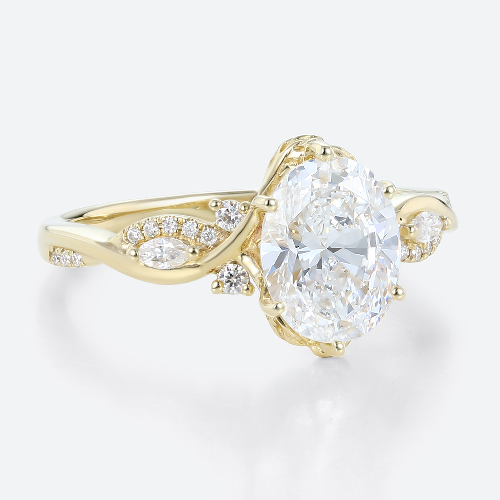 2ct Oval Cut Lab Grown Diamond Rings Twisted Vine 4-Prong Engagement Ring in Yellow Gold