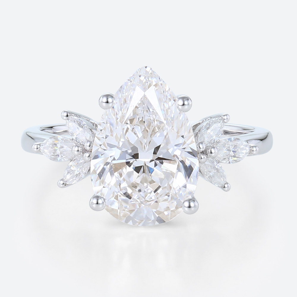 3ct Pear Cut Lab Created Diamond Rings Wing-Inspired 4-Prong Ring in White Gold