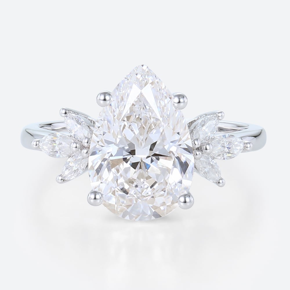 3ct Pear Cut Lab Created Diamond Rings​ Wing-Inspired 4-Prong Ring in White Gold