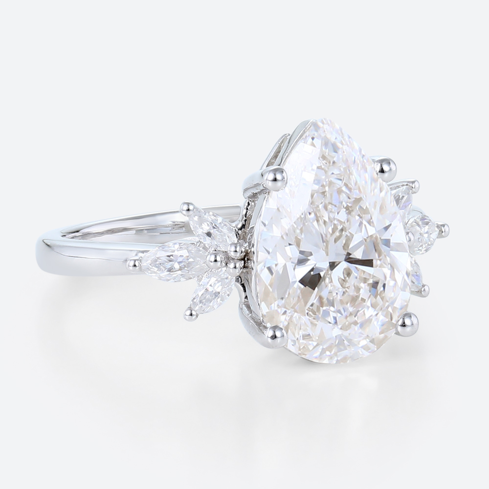 3ct Pear Cut Lab Created Diamond Rings​ Wing-Inspired 4-Prong Ring in White Gold