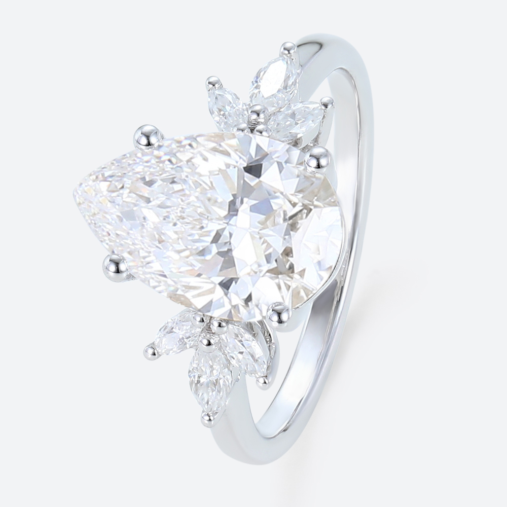 3ct Pear Cut Lab Created Diamond Rings​ Wing-Inspired 4-Prong Ring in White Gold