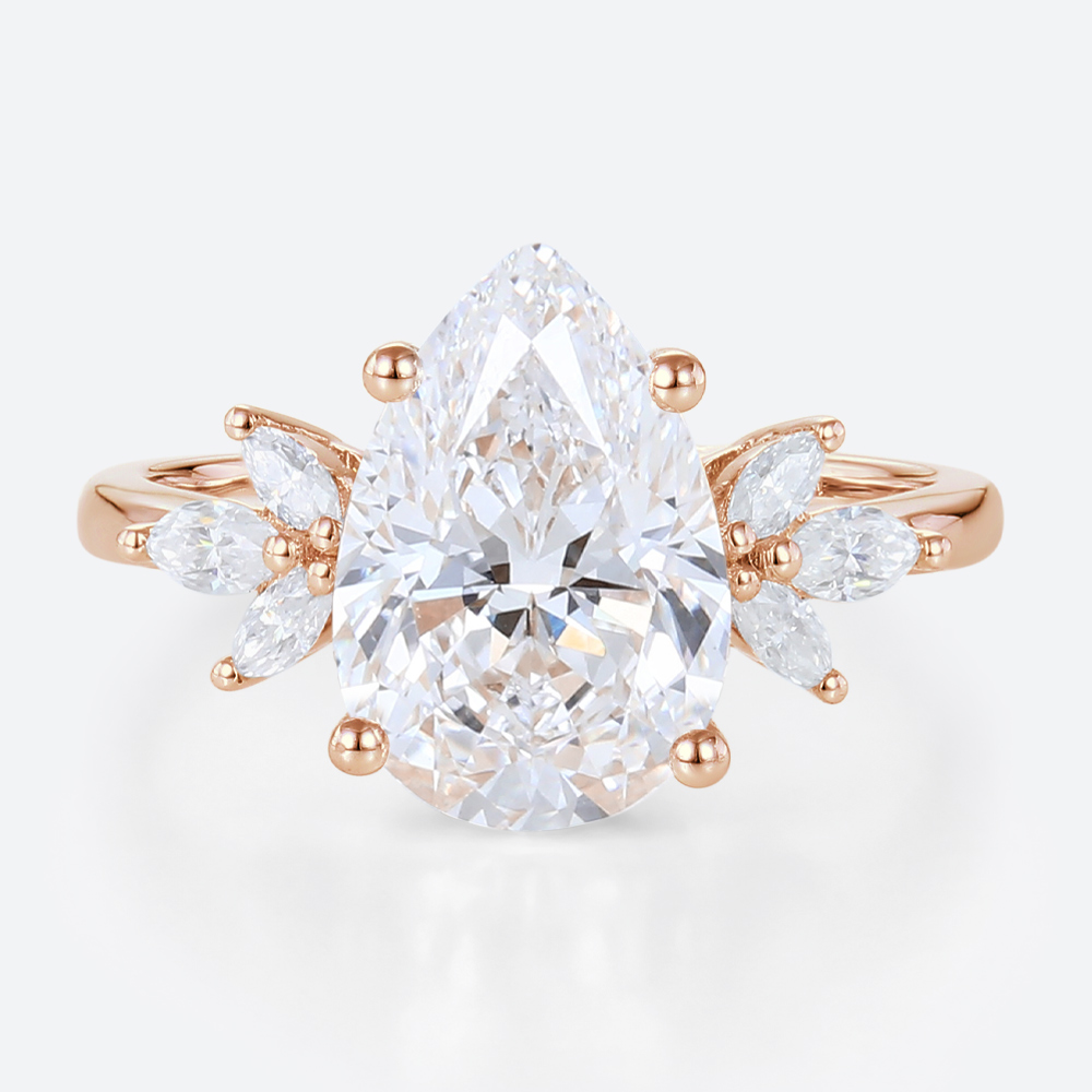 3ct Pear Cut Lab Created Diamond Rings​ Wing-Inspired 4-Prong Ring in Rose Gold