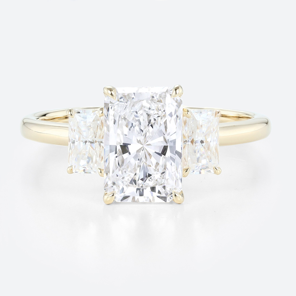 2 Carat Radiant Cut Lab Grown Diamond Ring Hidden Halo 4 Claw Prong Engagement Ring in Yellow Gold