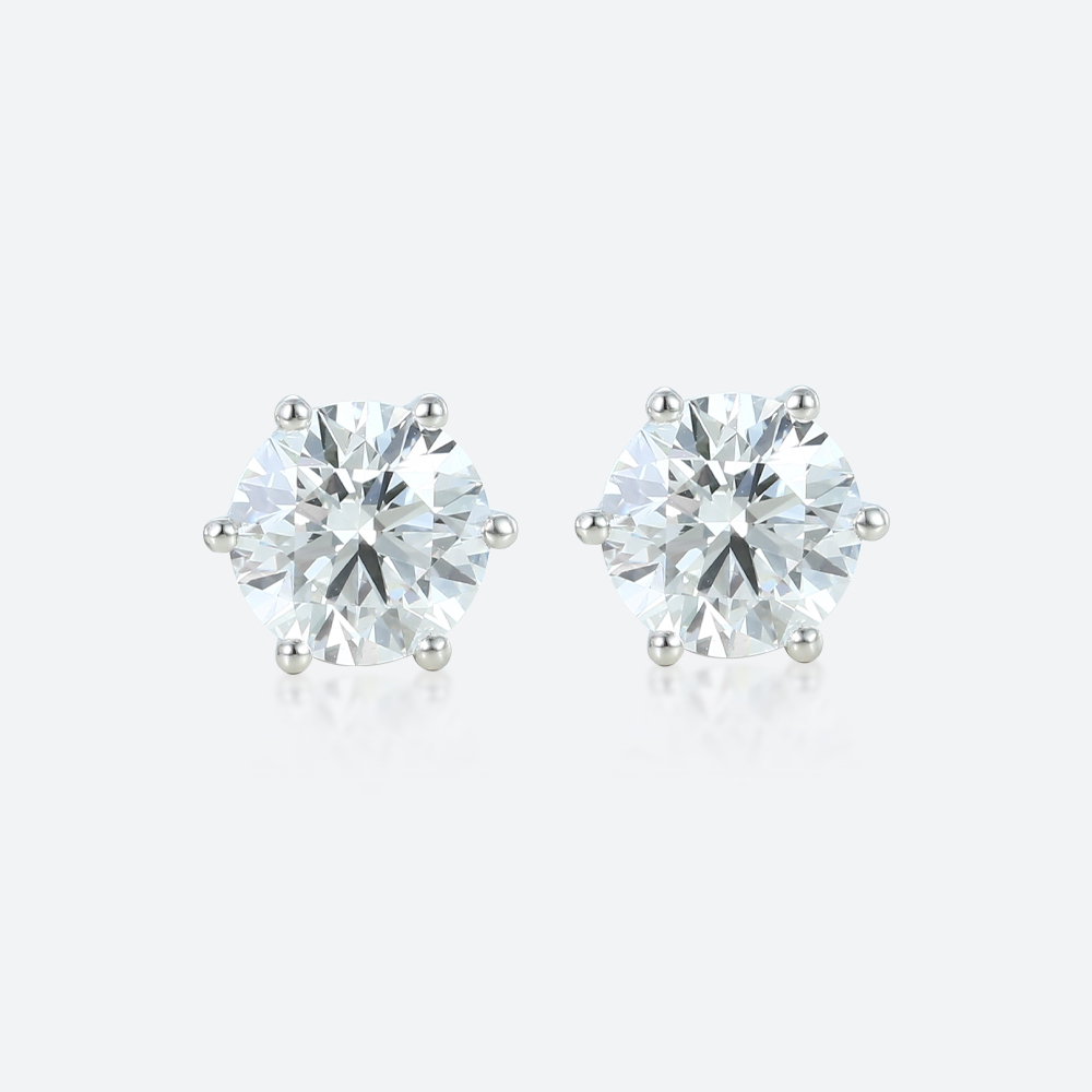 Round Lab Diamond Stud Earrings 2ctw Six-Prong Setting Earrings in White Gold
