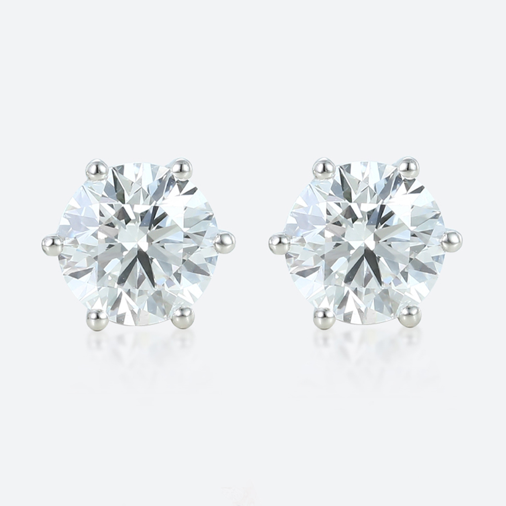 Round Lab Diamond Stud Earrings 2ctw Six-Prong Setting Earrings in White Gold
