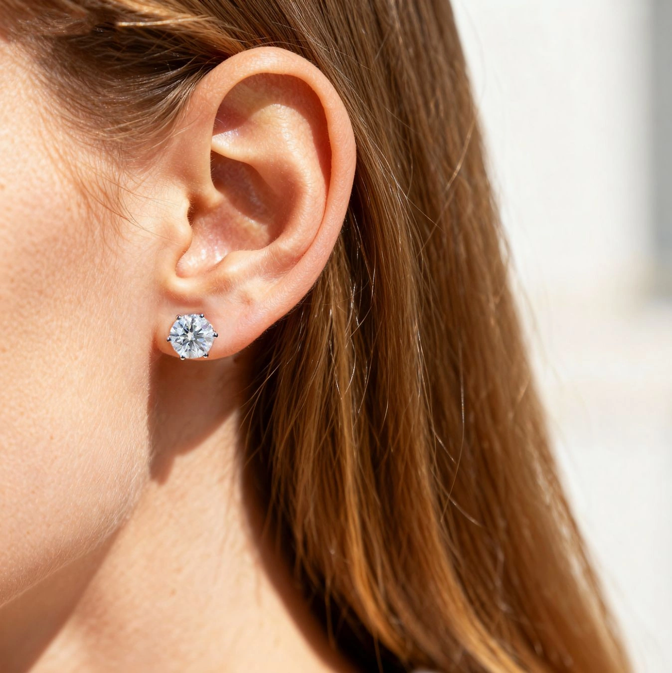 Round Lab Diamond Stud Earrings 2ctw Six-Prong Setting Earrings in White Gold