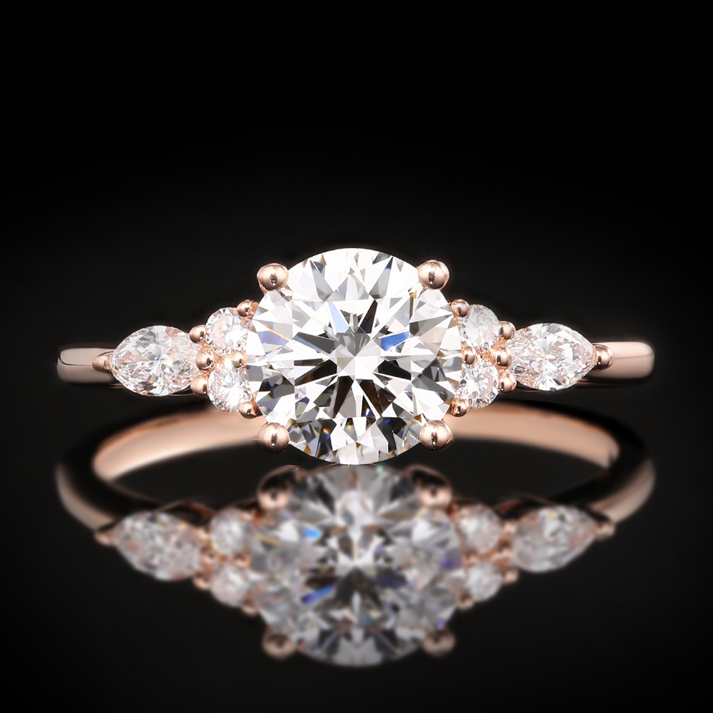 1ct Round Cut Lab Grown Diamond Delicate Marquise Cluster Engagement Ring in Rose Gold