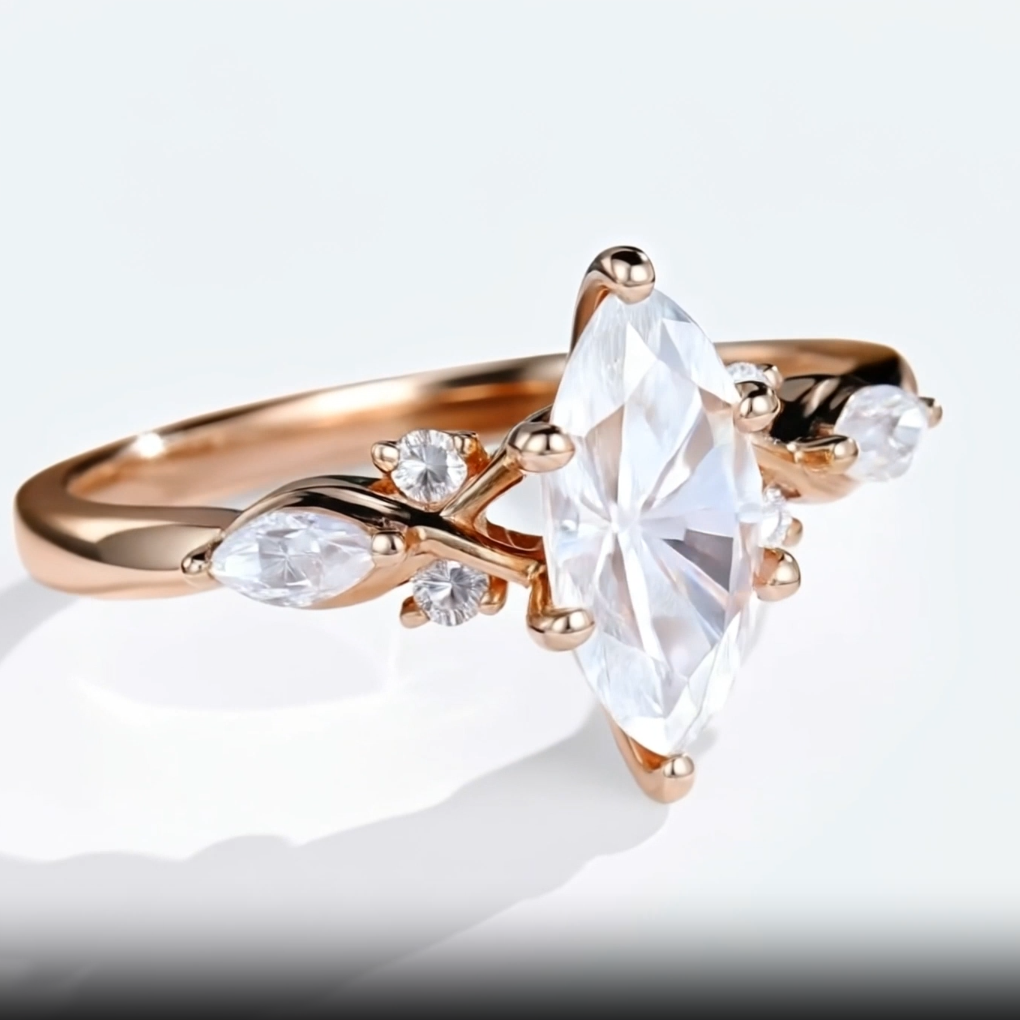 Marquise Cut Moissanite Winged Marquise Cluster Engagement Ring