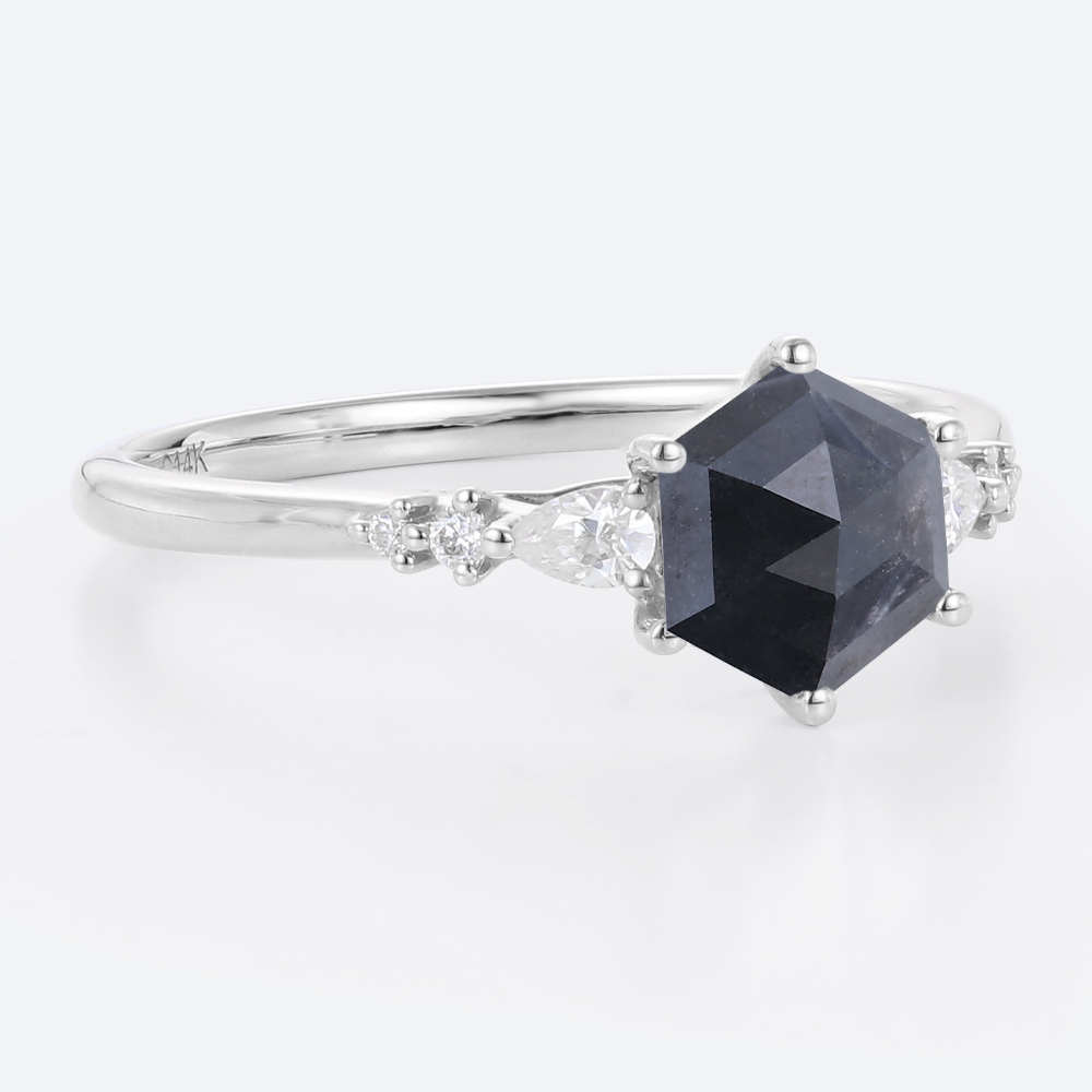 Simple Wedding Rings Hexagon Salt and Pepper Diamond