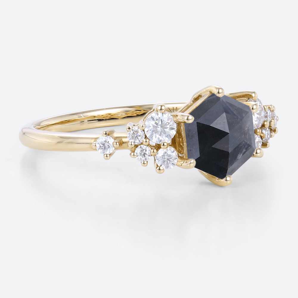 Vintage Diamond Cluster Ring Salt and Pepper Diamond Wedding Band