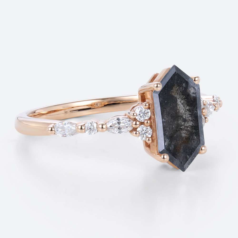 Engagement Simple Rings Salt and Pepper Diamonds Rose Gold Ring