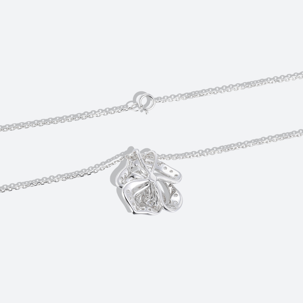 Floral Shaped Pendent Womens Lab Diamond Necklace Hollow Camellia Flower Necklace