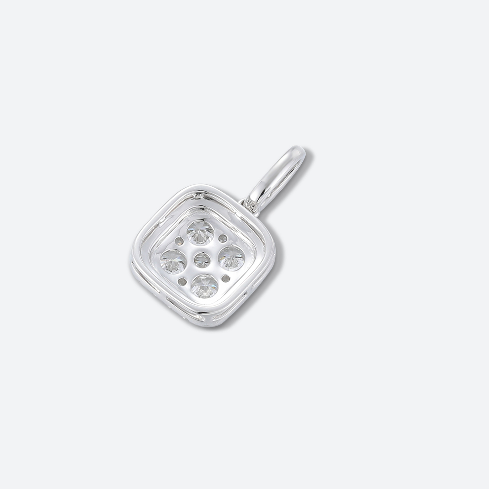 Lab Diamond Necklace Square Pendant Diamond Halo Necklace