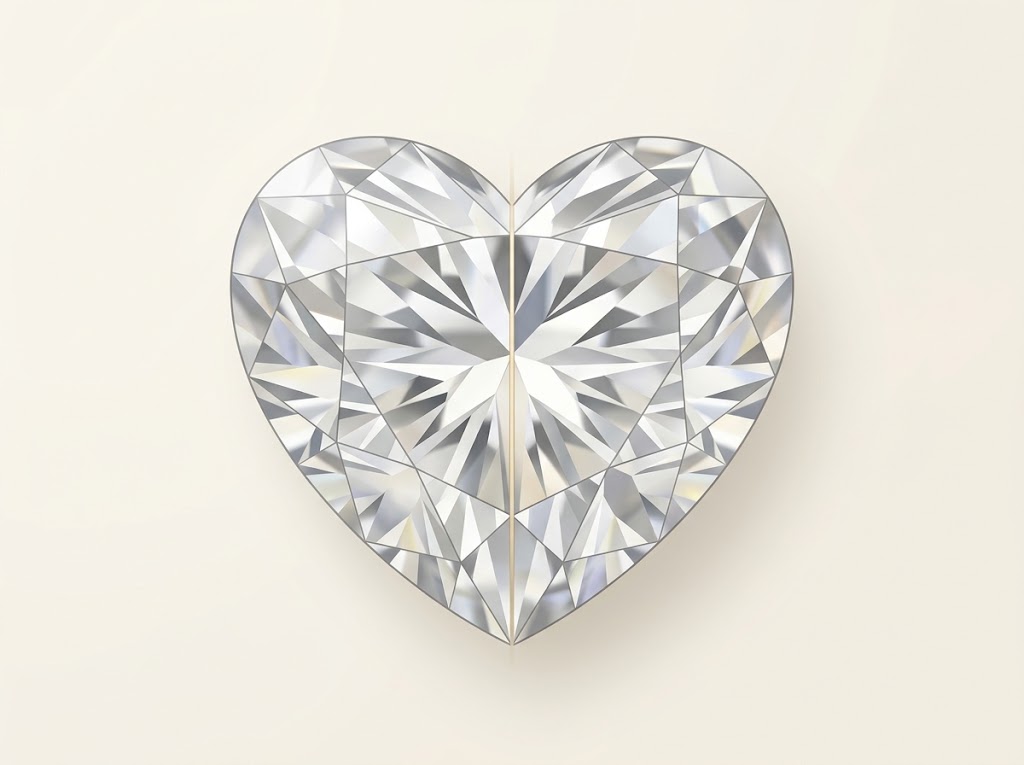 Heart-shaped diamond anatomy showing the lobes, cleft, wings, belly, center line, and point.