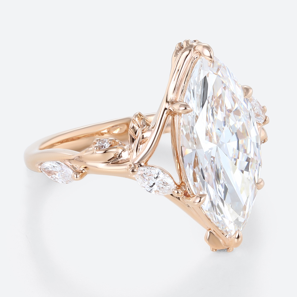 3ct Lab Diamond Ring Marquise Cut Bypass Vine 6 Claw Prong Engagement Ring in Rose Gold