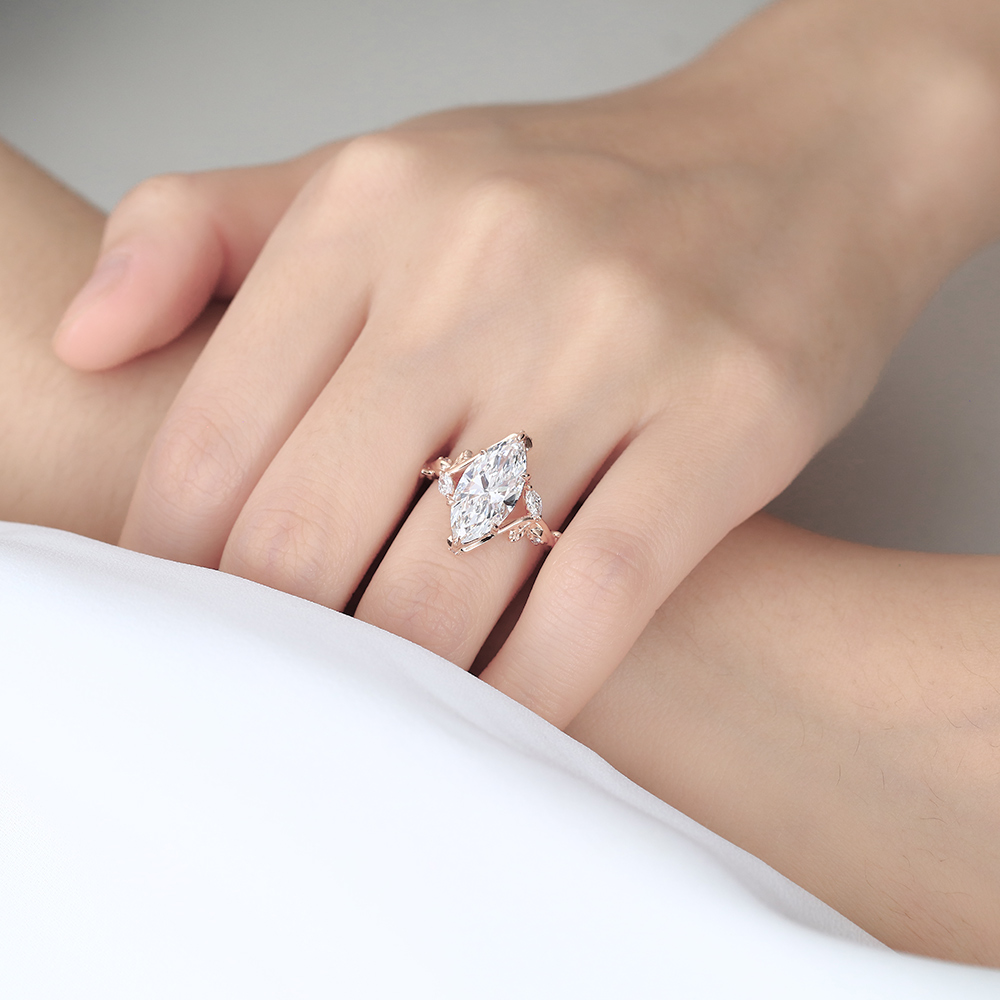 3ct Lab Diamond Ring Marquise Cut Bypass Vine 6 Claw Prong Engagement Ring in Rose Gold